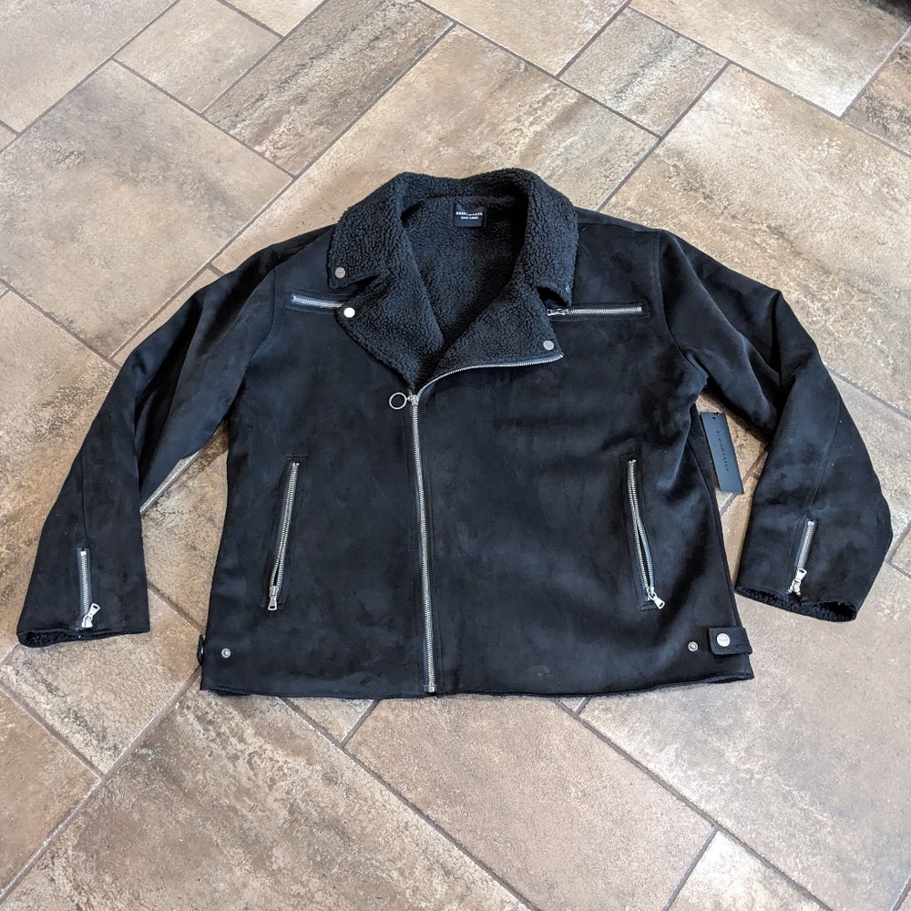 Saint Morta Faux Suede Death proof Sherpa Biker Moto Jacket Size 4XL Black